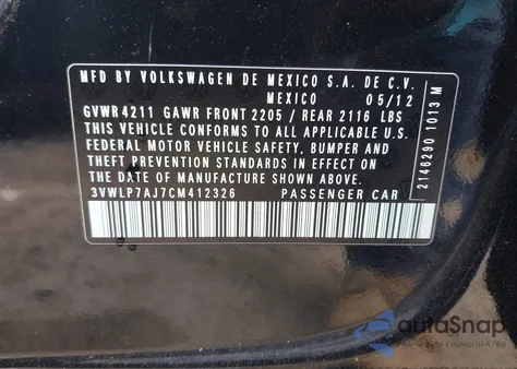 2012 Volkswagen Jetta 2.5L Sel из США, поврежденный, VIN 3VWLP7AJ7CM412326